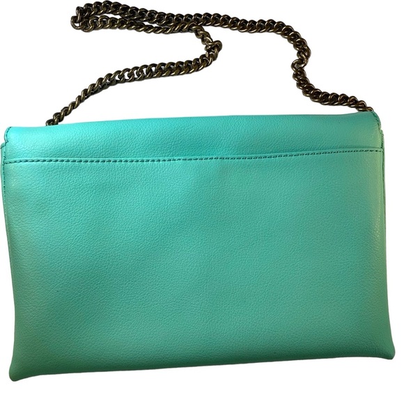 J. Crew Leather Tiffany Blue Envelope Clutch Handbag Purse - Picture 2 of 16